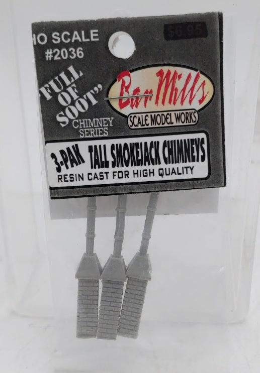 Bar Mills 2036 HO 1-13/16" Unpainted Brick Chimney with Smokestack (Pack of 3)