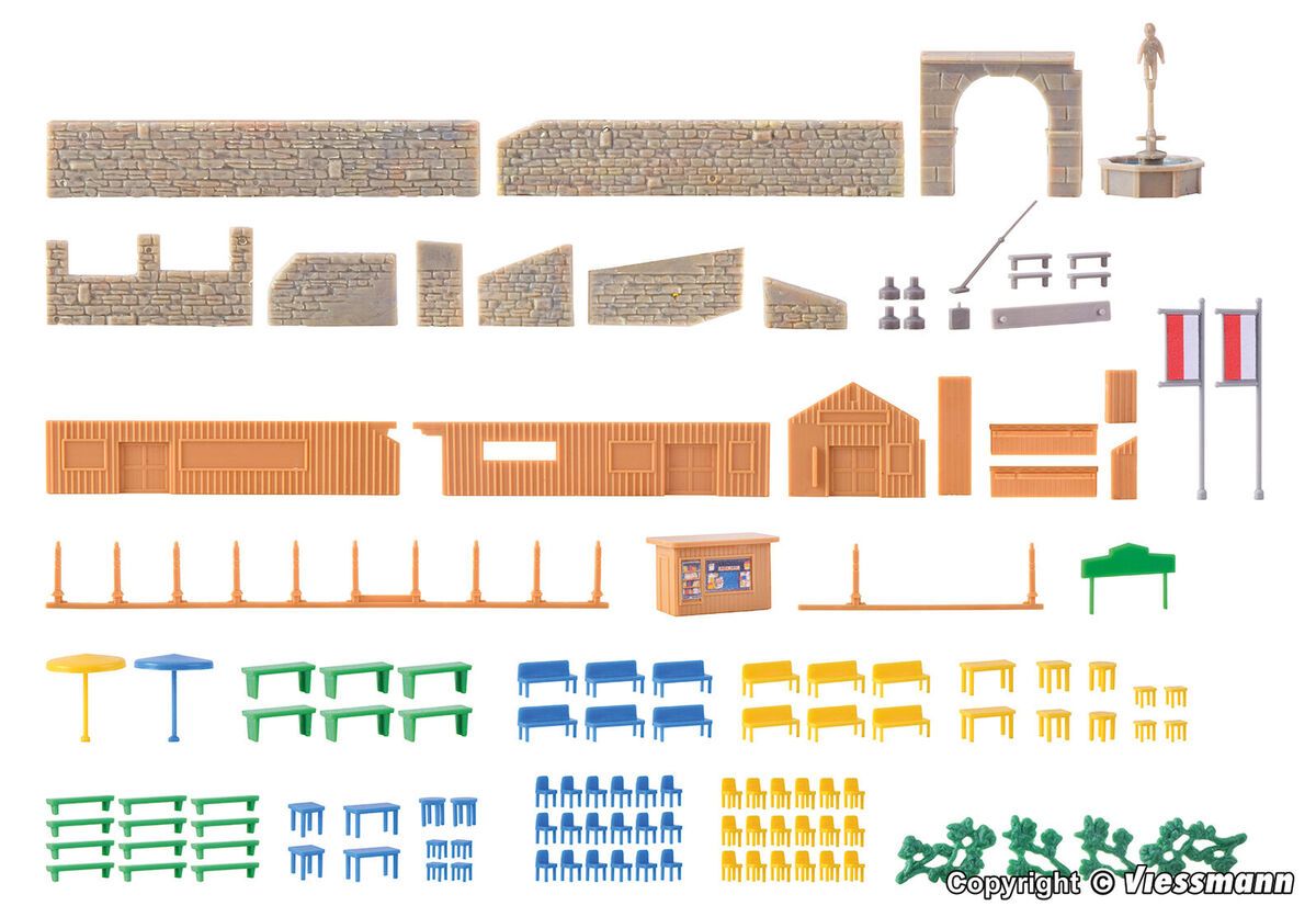 Kibri 36694 Z Scale Fountain and Park Bench Accessory Set