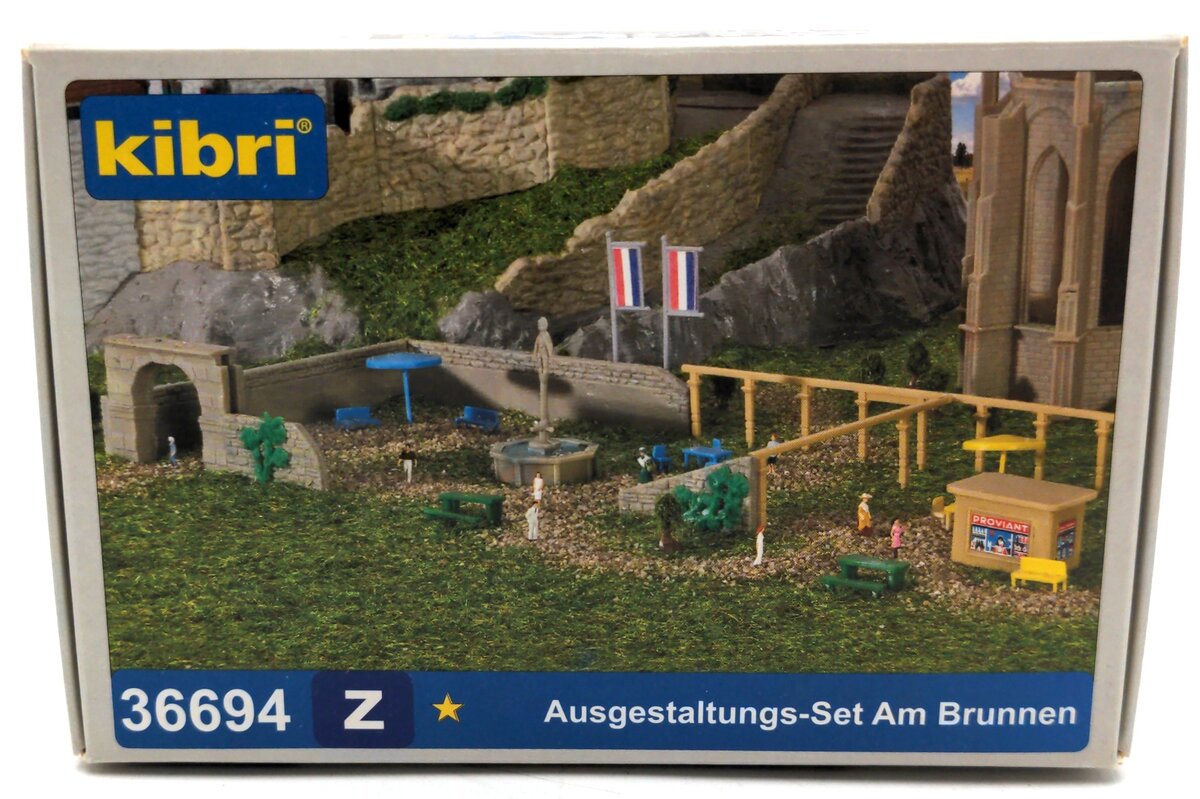 Kibri 36694 Z Scale Fountain and Park Bench Accessory Set