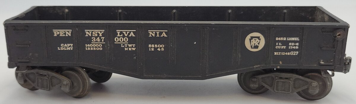 Lionel 2452 O Gauge Black Pennsylvania Gondola with Operating Trucks & Couplers