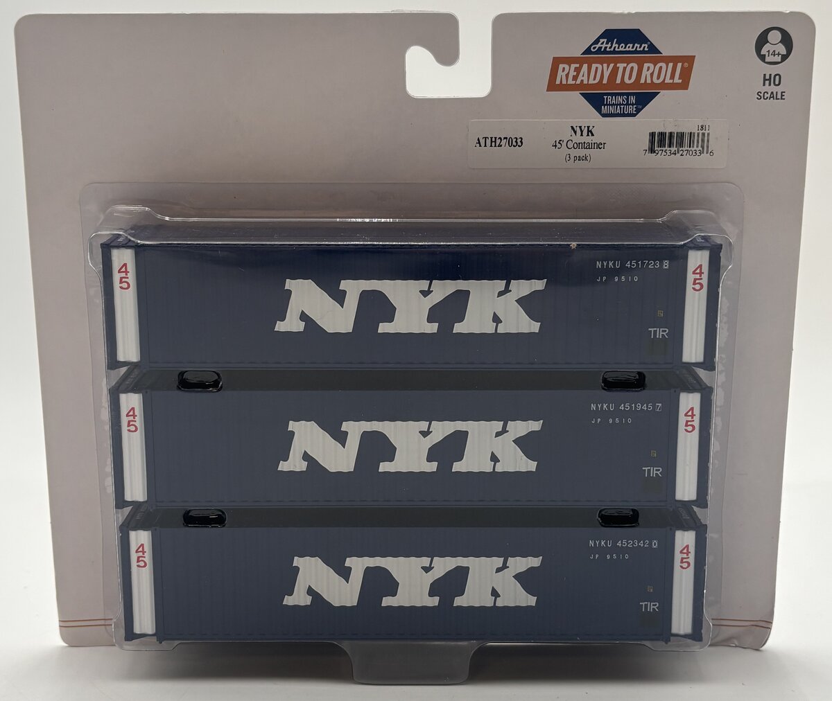 Athearn 27033 HO NYK 45' Container (Pack of 3)