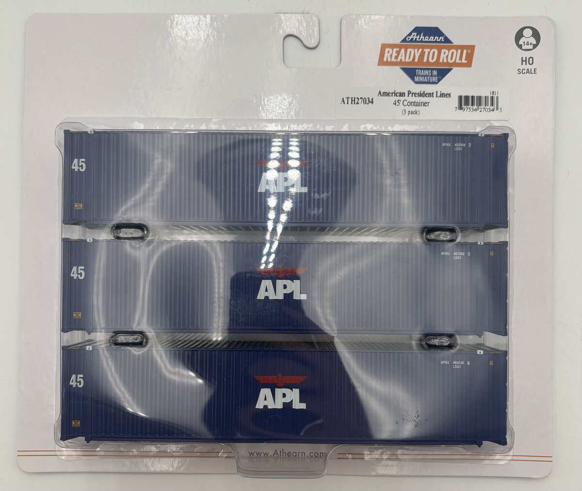 Athearn 27034 HO APL 45' Container (Pack of 3)