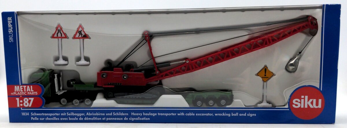 Siku 1834 1:87 Die-Cast Heavy Haulage Transporter w/ Excavator & Service Vehicle
