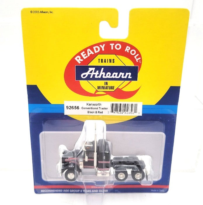 Athearn 92656 HO Scale Ready To Roll Black/Red Kenworth Conventional Tractor