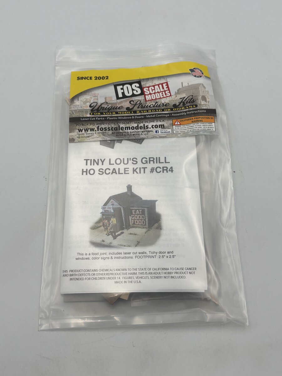 FOS Scale Limited CR4 HO Scale Tiny Lou's Grill Laser Cut Wood Kit