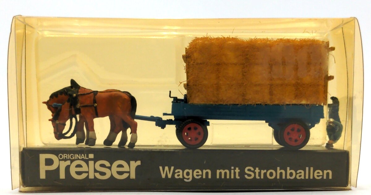 Preiser 478 HO Horse Drawn Hay Wagon With Driver Figure