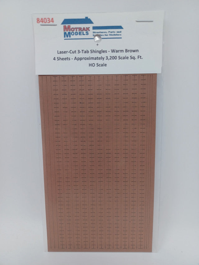 Motrak Models 84034 HO Warm Brown Laser-Cut 3-Tab Shingles (Pack of 4)