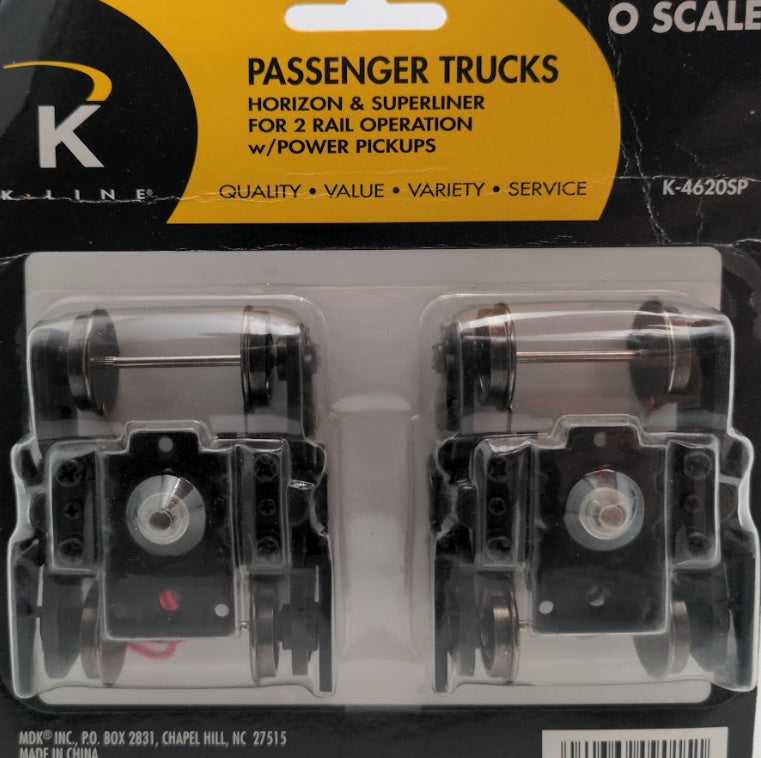 K-Line K-4620SP O 2 Rail Passenger Trucks Horizon & Superliner w/Power Pickups