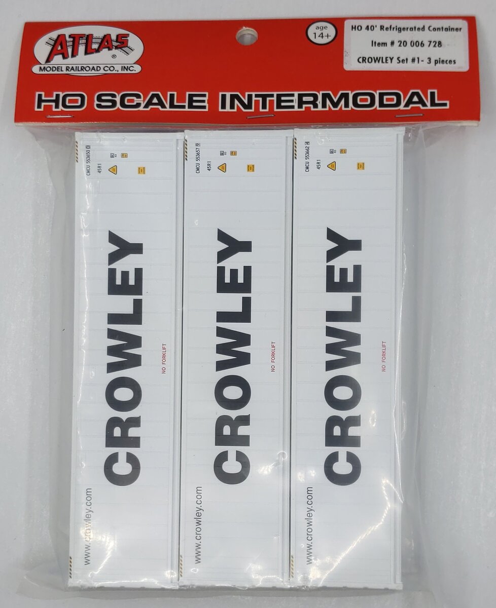 Atlas 20006728 HO Scale Crowley 40' Refrigerated Container (Set of 3)