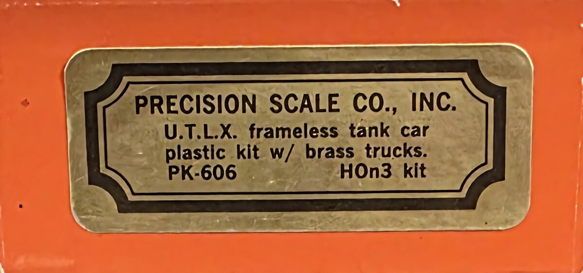 Precision Scale Company PK-606 HOn3 Scales UTLX Frameless Tank Car Plastic Kit