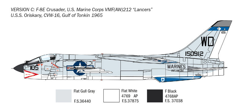 Italeri 1456 1:72 F-8E Crusader Fighter Military Aircraft Plane Model Kit