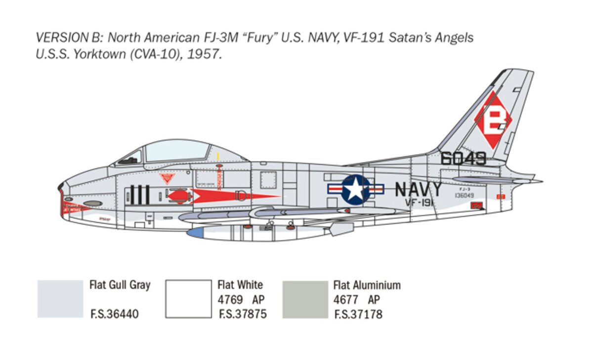 Italeri 2811 1:48 North American FJ-2/3 Fury Military Aircraft Plane Model Kit