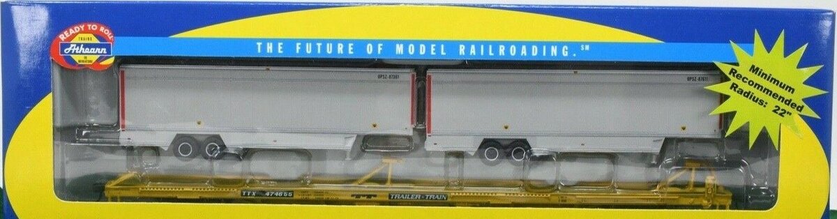Athearn 92627 HO Trailer Train 85' Flat Car With 2-40' Trailers