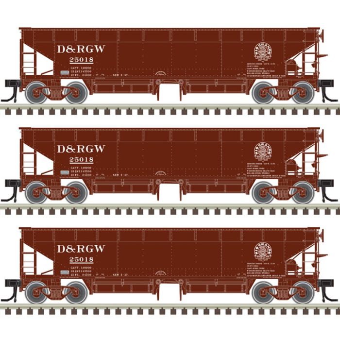 Atlas 20006812 HO Denver & Rio Grande Western 70-Ton Hart Ballast Car (Set of 3)