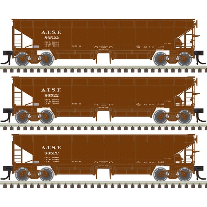 Atlas 20006813 HO Atchison, Topeka & Santa Fe 70-Ton Hart Ballast Car (Set of 3)