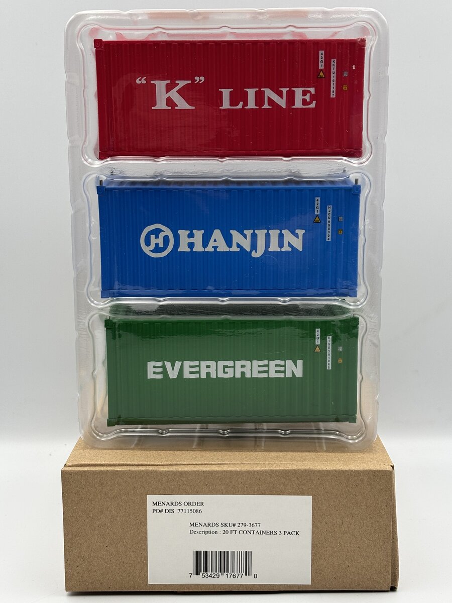 Menards 279-3677 O Gauge 20' Containers Hanjin /Evergreen & K-Line (Set of 3)