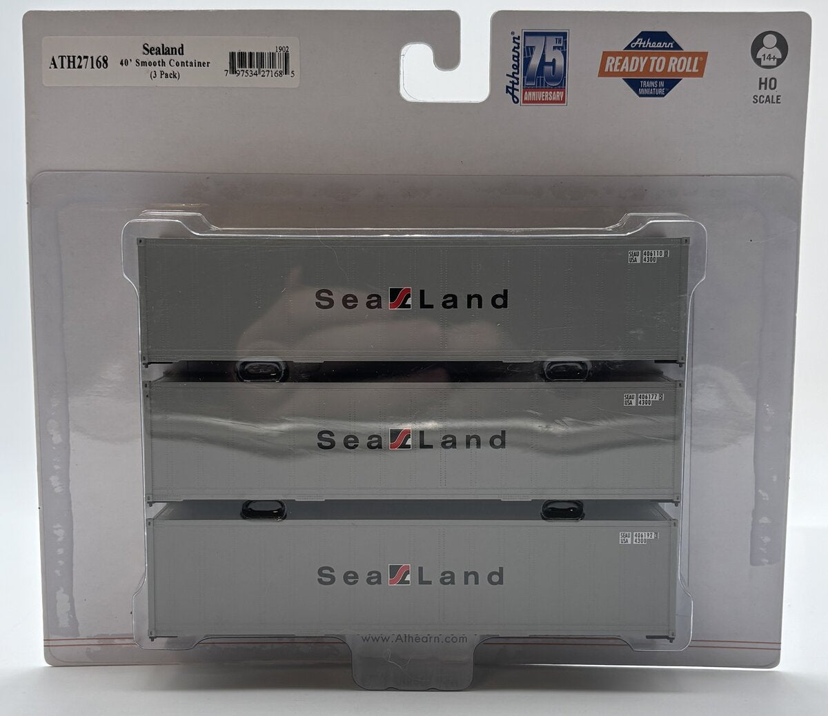 Athearn 27168 HO RTR 40' Smooth Side Container, Sealand (3)
