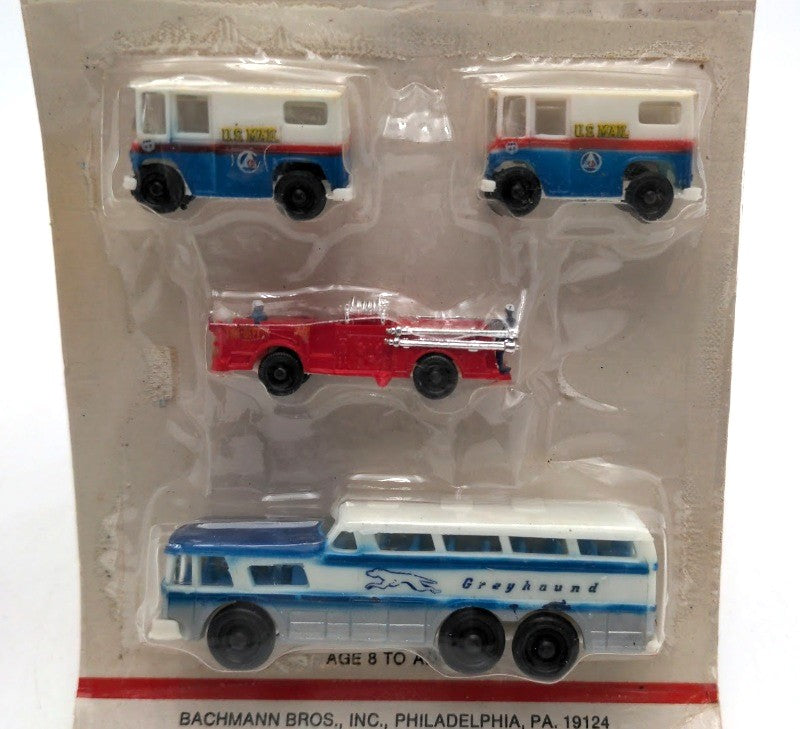 Bachmann 52-7019 HO Motor Truck Set # 2 Greyhound/Fire Truck/Mails Trucks