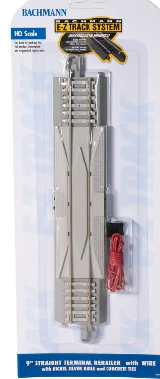 Bachmann 44710 HO Nickel Silver 9" Straight E-Z Track Terminal Rerailer w/Wire