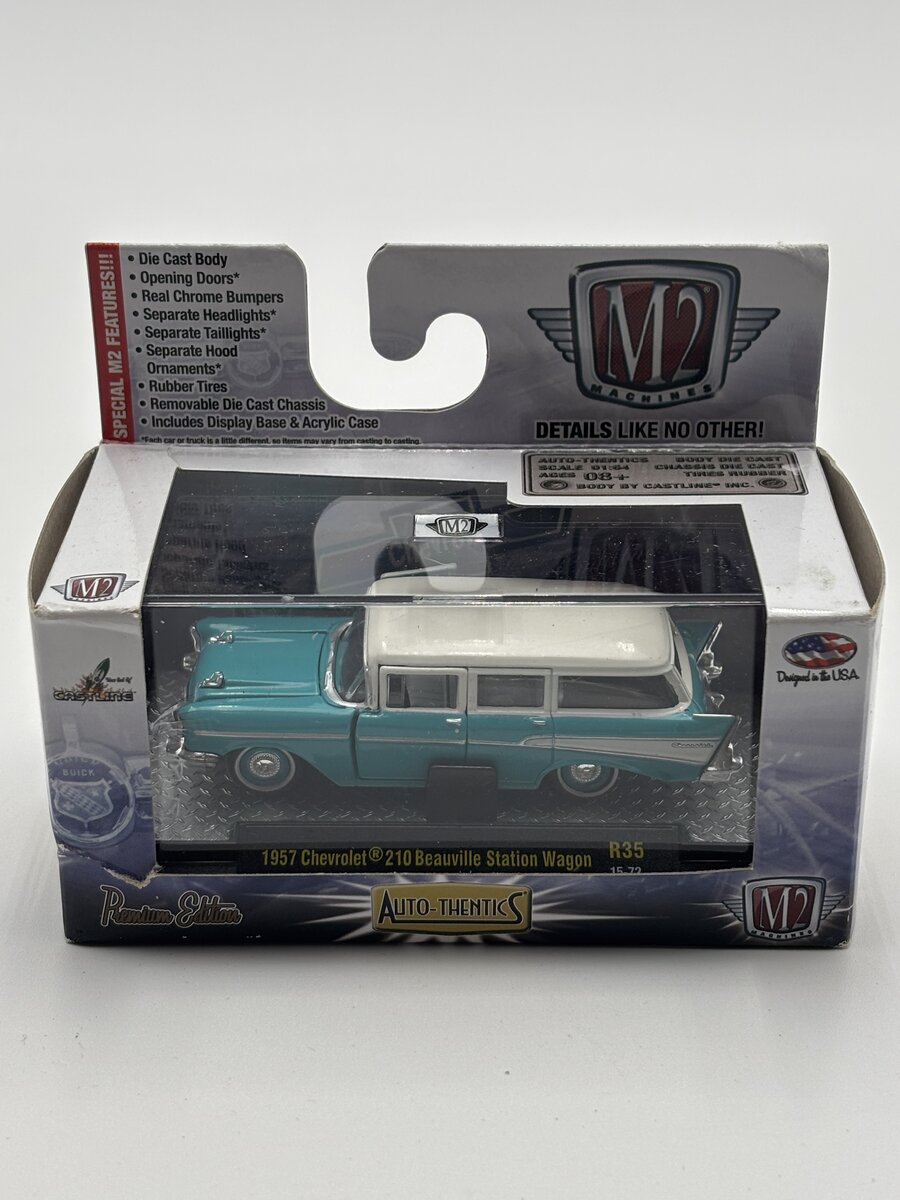 M2 Machines 32500 1:64 Teal 1957 Chevrolet 210 Beauville Station Wagon R35