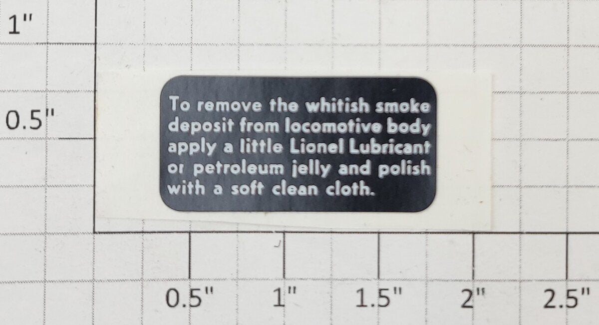 Lionel 671-171 Smoke Residue Label Sticker