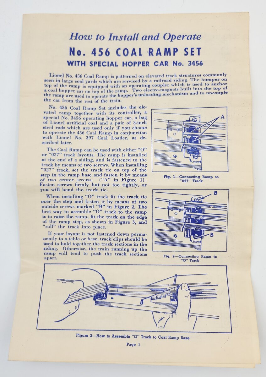 Lionel 456-93 456 Coal Ramp Instruction Sheet