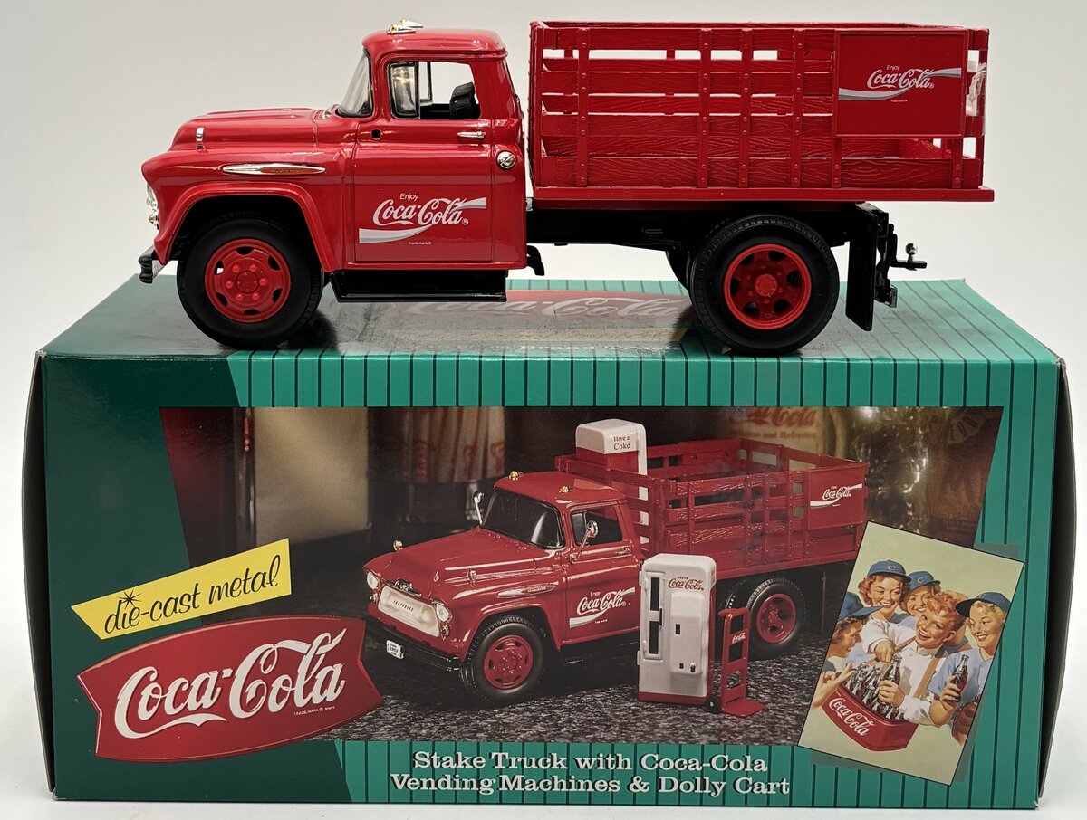 Ertl F296 Diecast Coca-Cola Stake Truck w/ Two Vending Machines & Dolly Cart