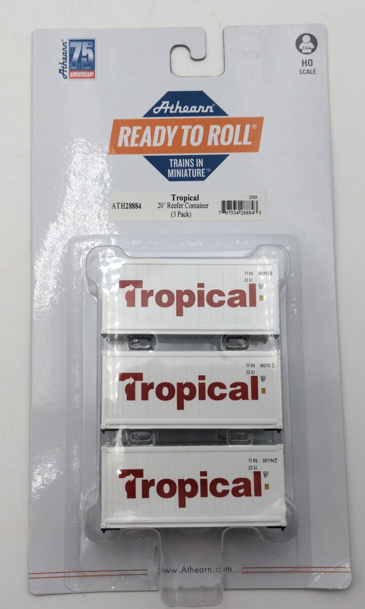 Athearn 28884 HO Scale RTR 20' Reefer Container, Tropical (Pack of 3)