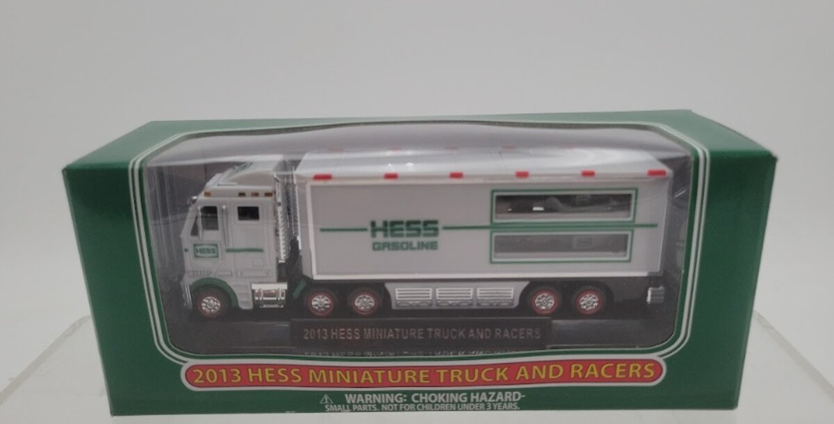 Hess 2013 White and Green Miniature Truck and 2 Racers