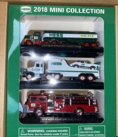 Hess 0381 Die Cast 2018 Mini Collection , Tanker, Truck w/ Racer, Fire Truck