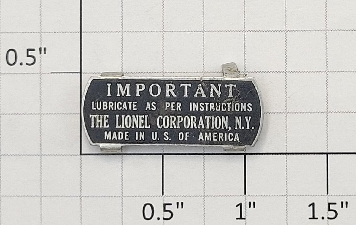 Lionel 224E-87 Collector Name Plate
