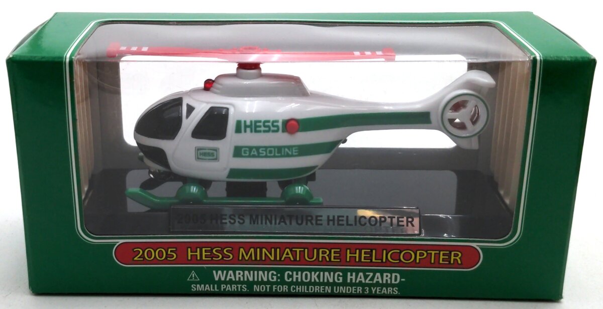 Hess 2005 White/Green & Red Miniature Helicopter W/Display Stand