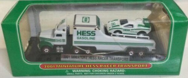 Hess 2001 1:64 Scale White & Green Miniature Racer Transport W/Display Stand