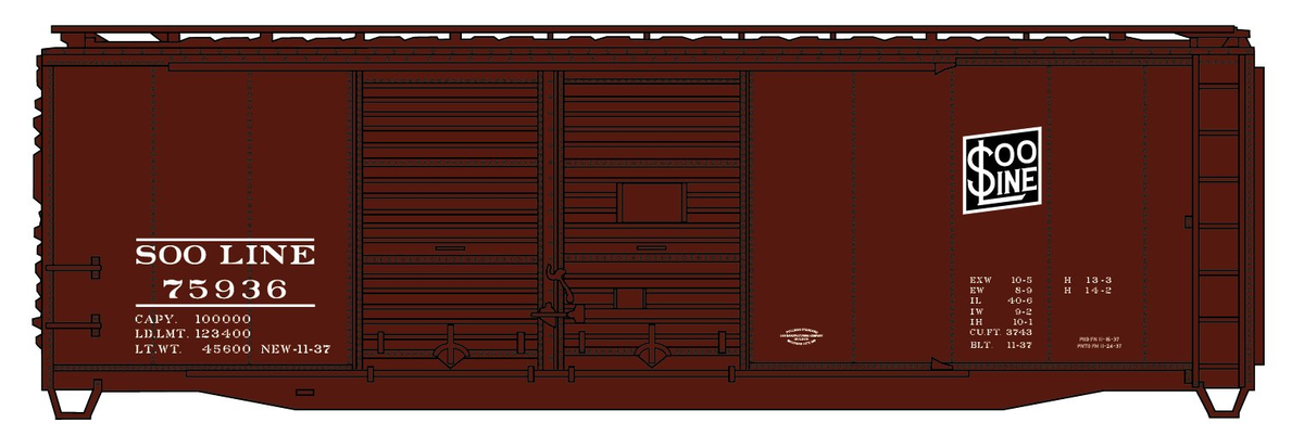 Accurail 3644 HO Soo Line 40' Double Door Riveted Steel Boxcar #75936