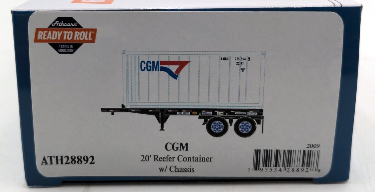 Athearn 28892 HO RTR 20' Chassis w/ Reefer Container, CGM