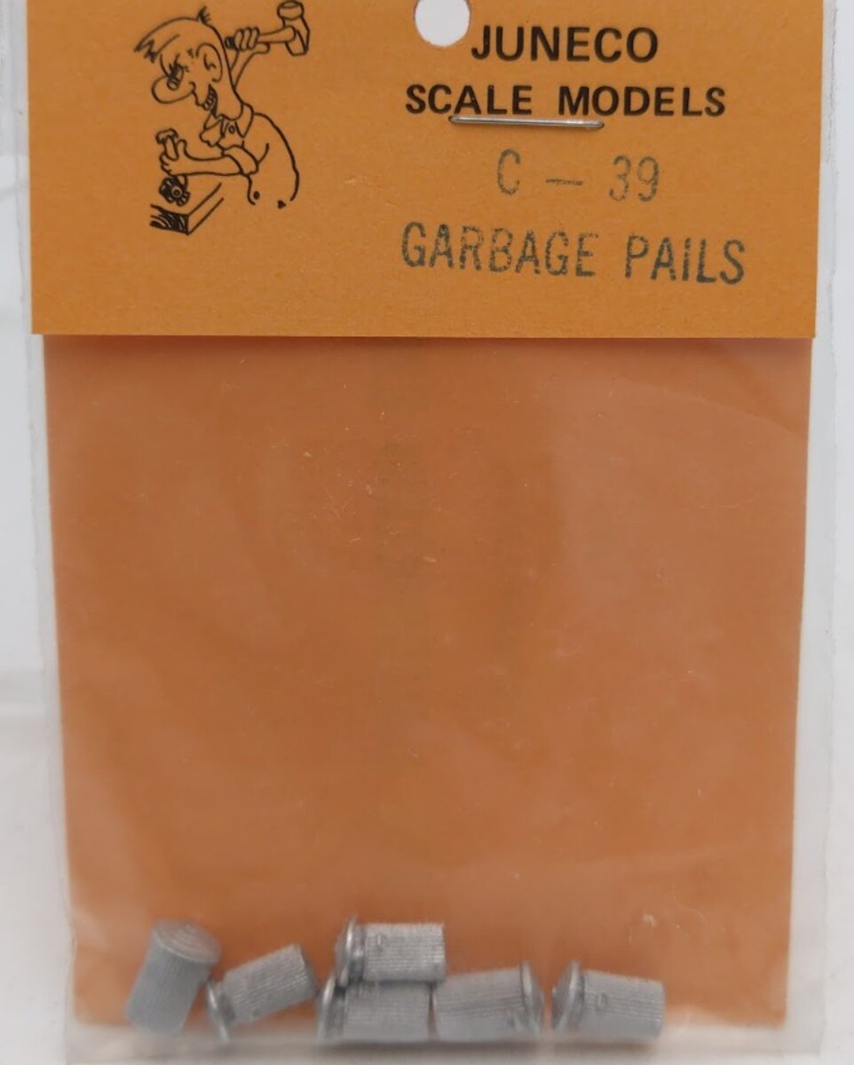 Juneco C-39 HO Scale Garbage Pails White Metal Accessorie (Pack of 6)