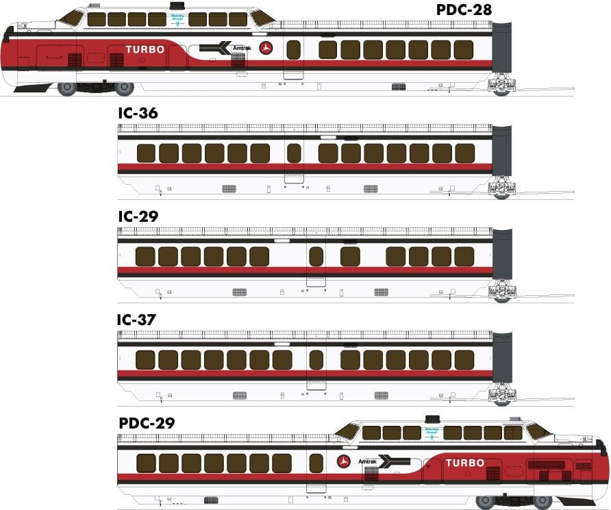 Rapido Trains 203503 HO Amtrak Early UAC TurboTrain with DC/DCC/Sound (Set of 5)