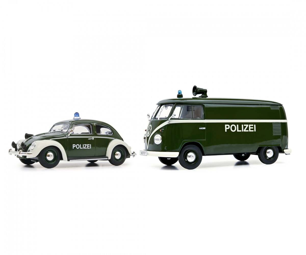 Schuco 450774400 1:32 MHI Volkswagen Beetle & T1 Police Vehicles Set