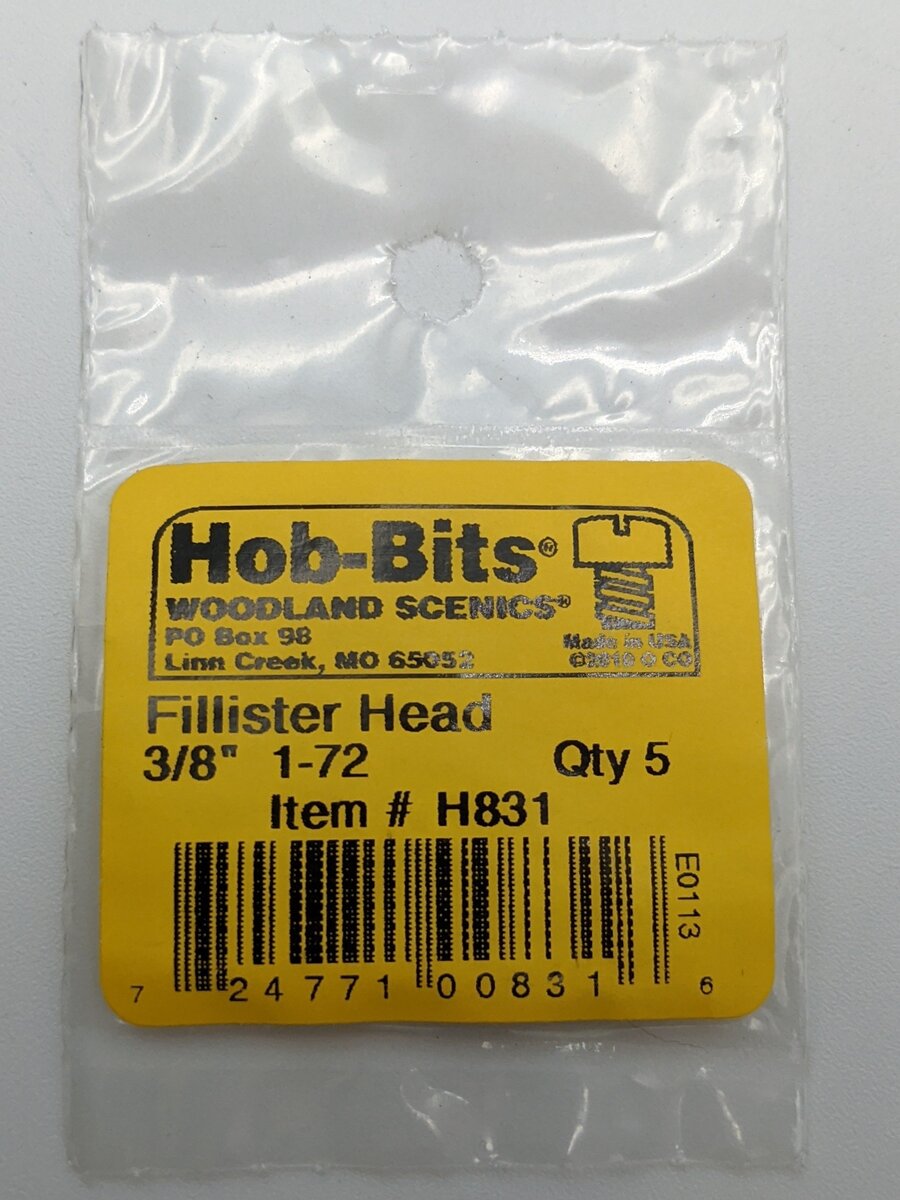 Woodland Scenics H831 Hob-Bits 1-72 3/8" Fillister Head Screw (Pack of 5)