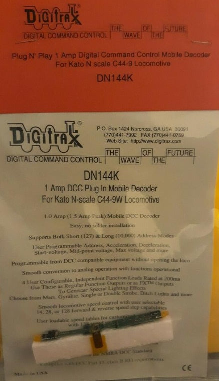 Digitrax DN144K 1 AMP DCC Plug in Decoder for Kato N-Scale C44-9W Locomotive