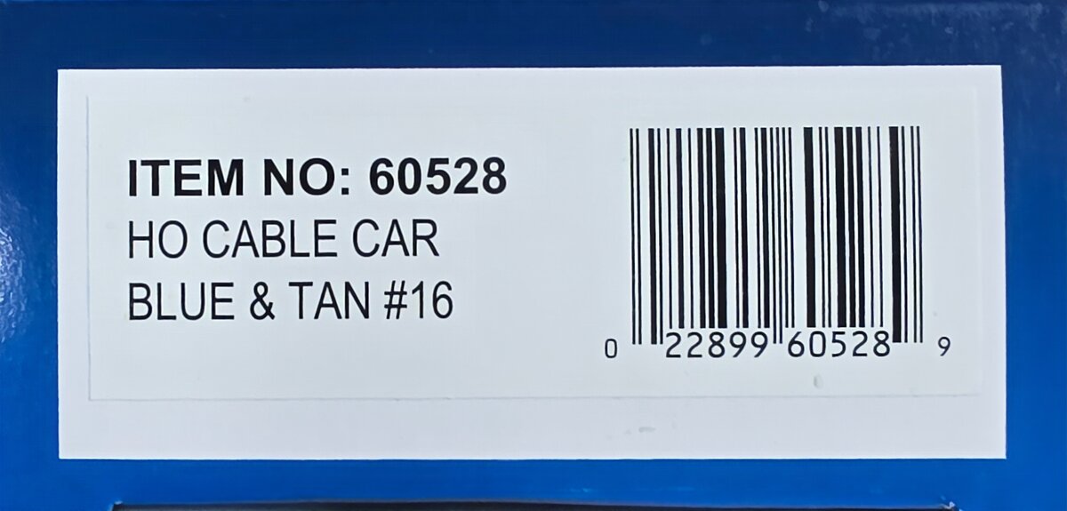 Bachmann 60528 HO Blue & Tan Cable Car #16