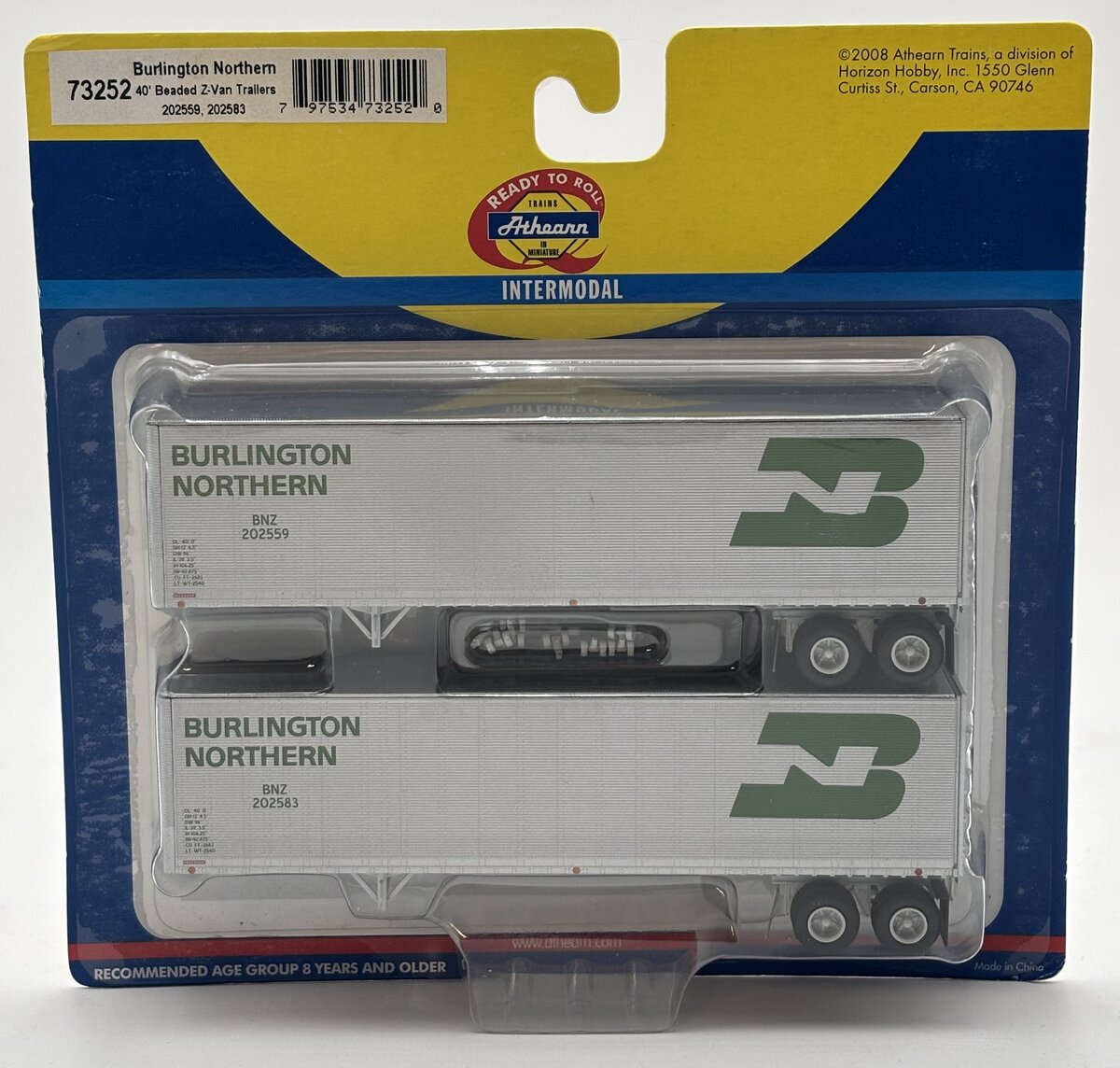 Athearn 73252 HO Scale Burlington Northern 40' Beaded Z-Van Trailers