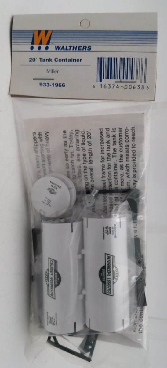 Walthers 933-1966 HO Scale Plastic 20' Tank Container Kit - Miller