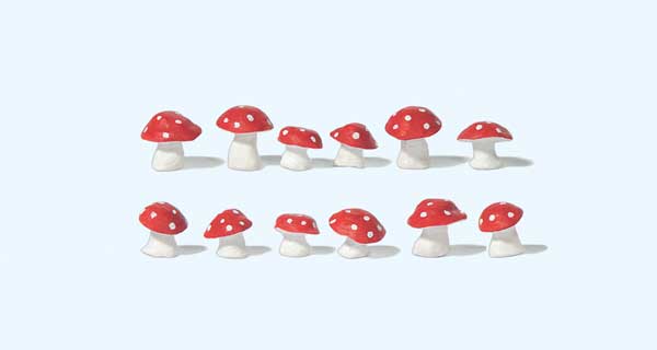 Preiser 45241 HO Red/White Caps Toadstool Mushrooms (Set of 12)