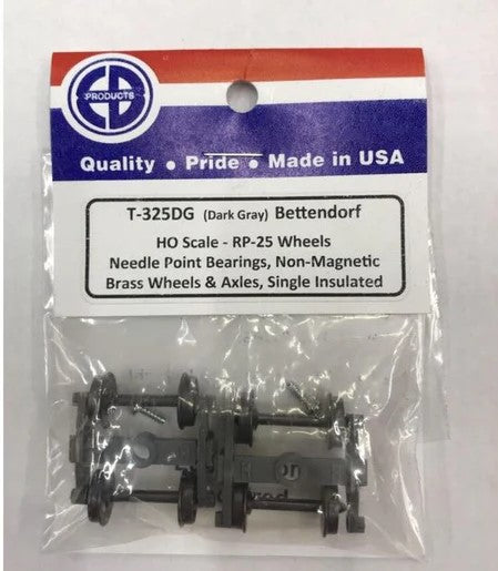 EB Products T-125DG HO Bettendorf RP 25 Trucks w/Smooth Black Wheels (Pack of 2)