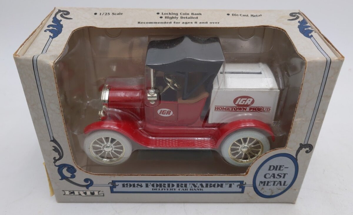Ertl 7696 1:25 1918 Ford Runabout IGA Delivery Car Coin Bank Diecast Metal
