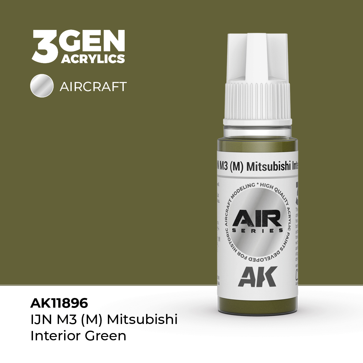 AK Interactive AK11896 IJN M3 (M) Mitsubishi Interior Green 17 ml Paint Bottle