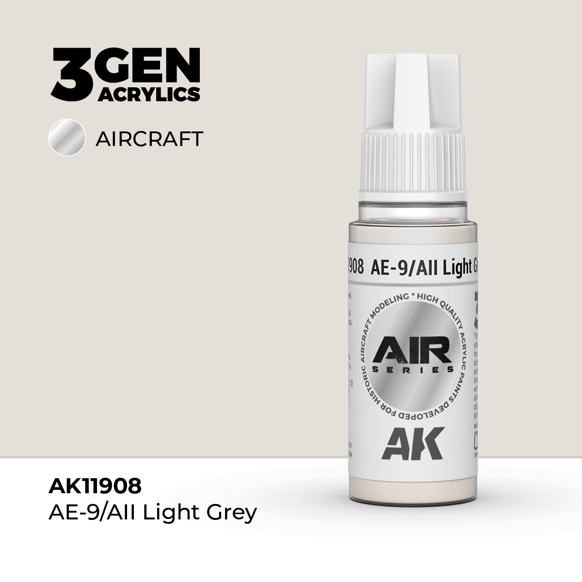 AK Interactive AK11908 Air Series AE-9/All Light Grey 17 ml Paint Bottle