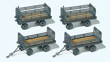 Preiser 17129 HO Gray German Federal DB Electric Baggage Cart Trailer (Set of 4)