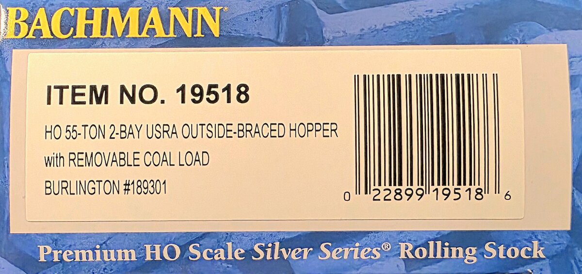 Bachmann 19518 HO Burlington USRA 55-Ton Outside-Braced Hopper Car #189301
